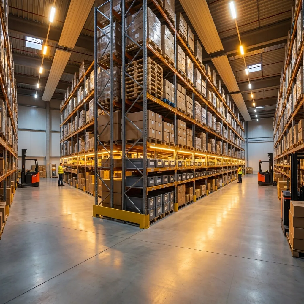 Freight stored inside a modern warehouse